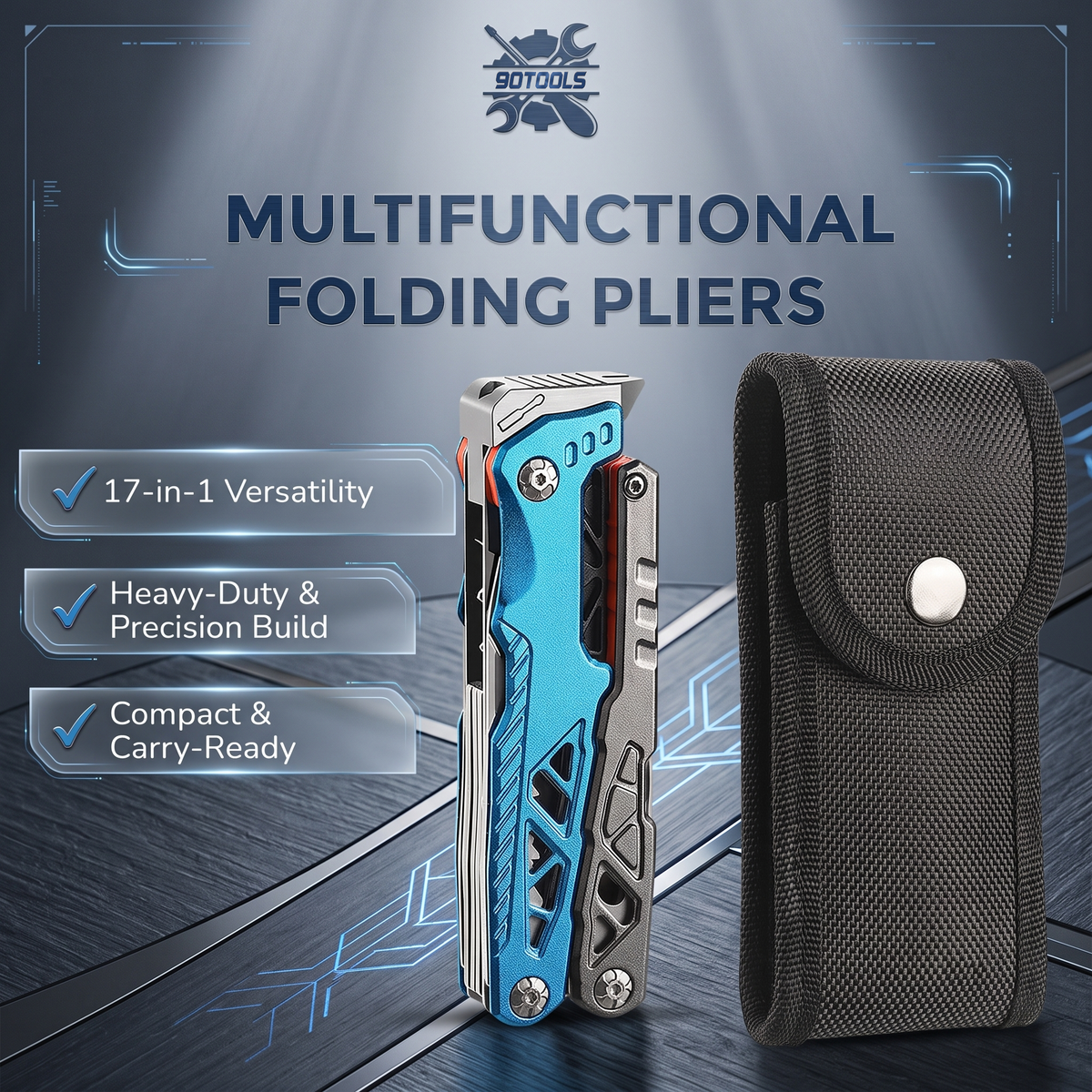 90Tools 17 In 1 Multifunctional Folding Pliers