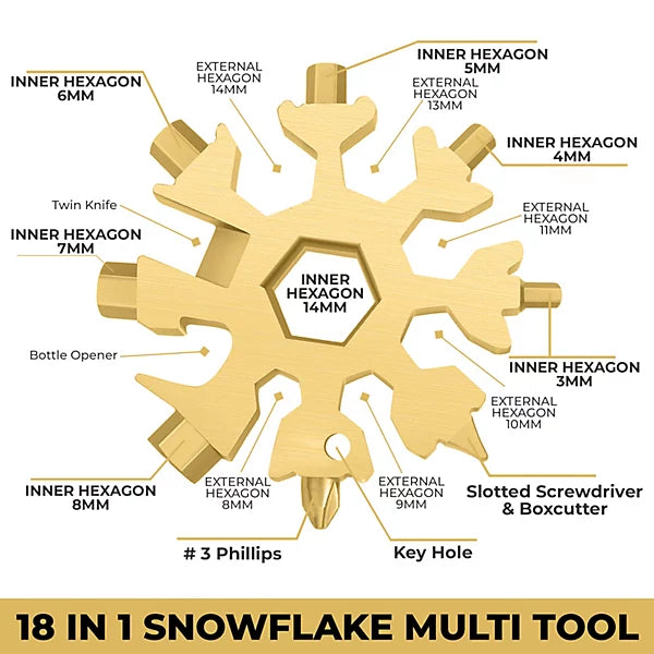 90Tools 18 in 1 Stainless Steel Snowflake Multi-Tool with Keychain